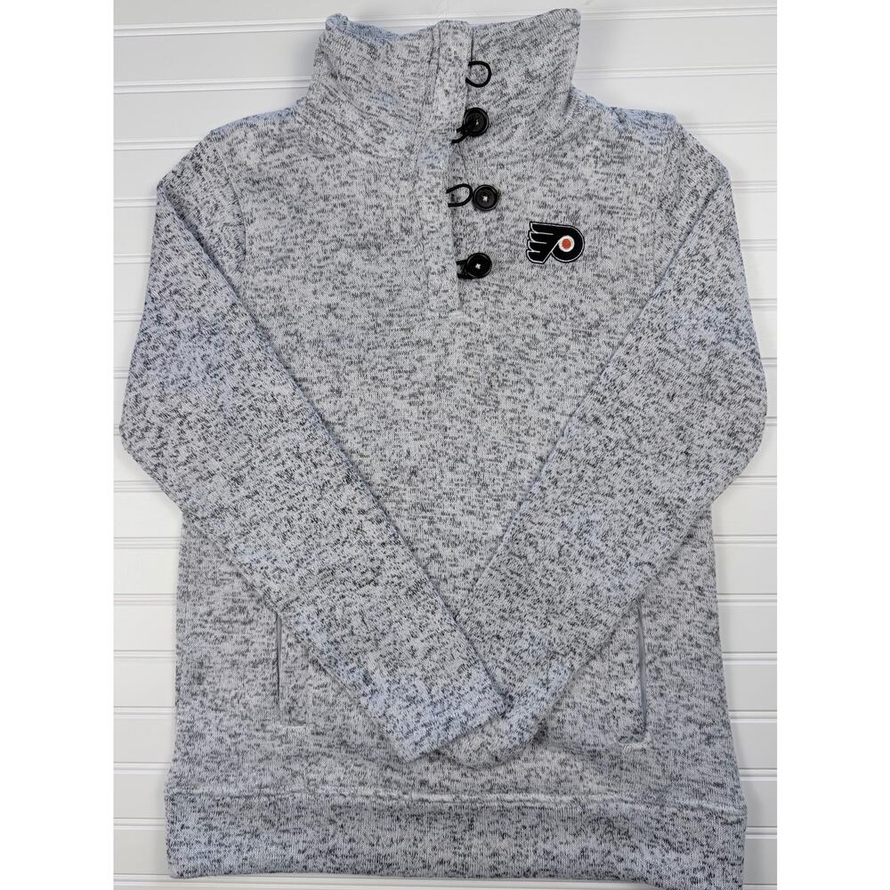 Philadelphia Flyers Womens Pullover Sweater Gray NHL Button Neck Fleece Size M